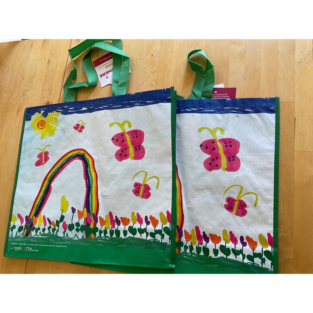 2 HomeGoods Reusable Shopping Bags Dana-Farber Jimmy Fund Rainbow Butterfly